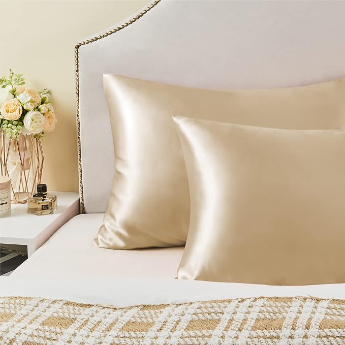 BEDELITE Satin Pillowcase with Zipper, Champagne Pillow Cases Queen Size Set of - Image 6