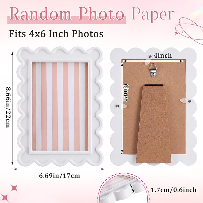 AceOrbit 4x6 Inches White Flower Wavy Scalloped Picture Frame Cute Wavy Edge - Image 2