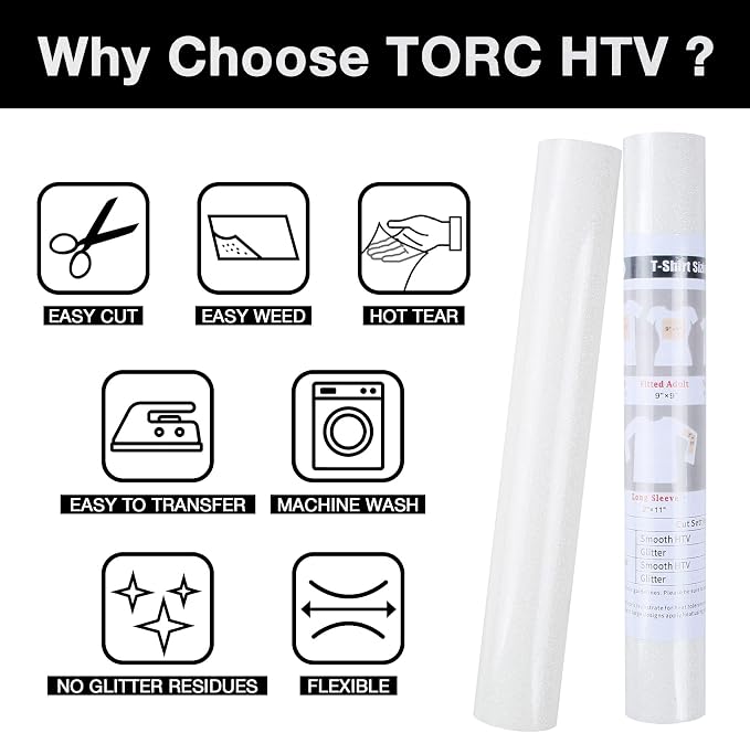 TORC White Glitter HTV Heat Transfer Vinyl Rolls Iron on Vinyl - Image 3