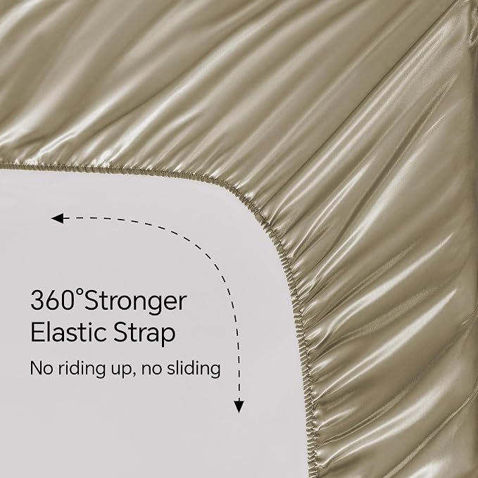 BEDELITE California King Sheets Set, Luxury Soft Taupe Satin Sheets - Image 5
