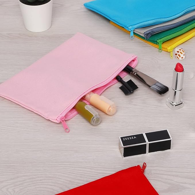 12 Pieces Cotton Canvas Makeup Bag, Blank DIY Craft Bag - Image 3