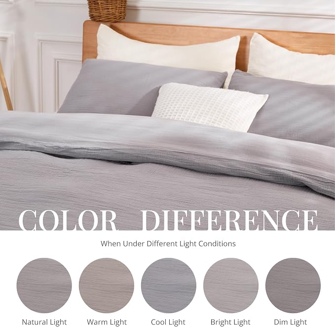 Gray Duvet Cover Queen Size, 100% Sandwashed Cotton Soft Queen Duvet Cover Set - Image 5