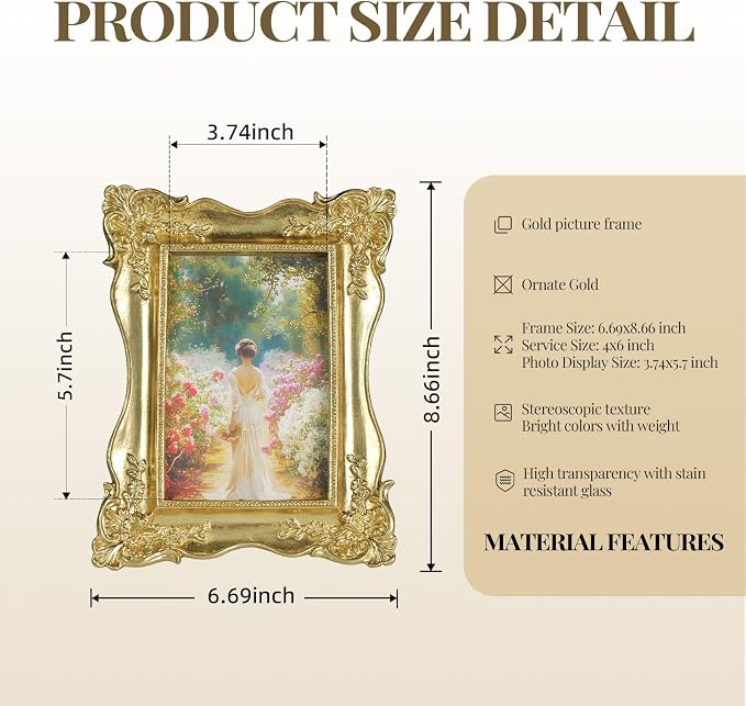 Cuspin 4x6 Picture Frame Gold Vintage, Ornate Decorative Photo Frame - Image 5