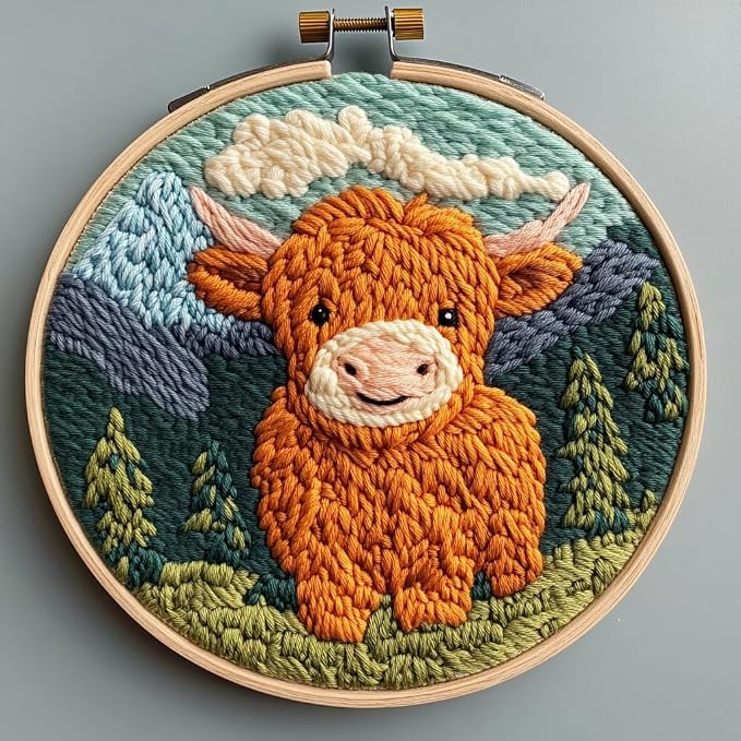 DIY Punch Needle Kits Cute Highland Cow by Unknown