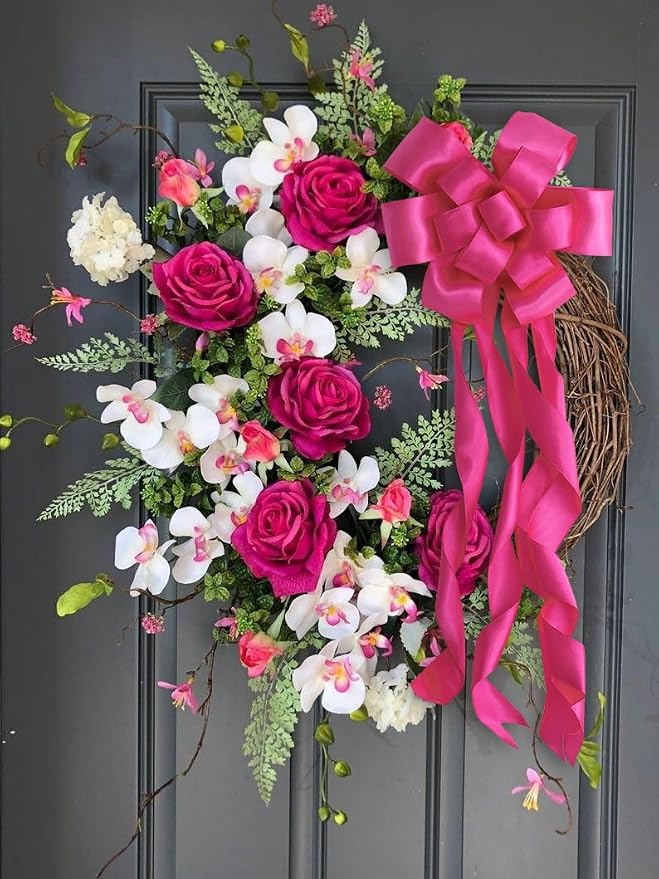 HUIHUANG Hot Pink Wired Ribbon 1-1/2 inch Fuchsia Pink Wire Ribbon - Image 6