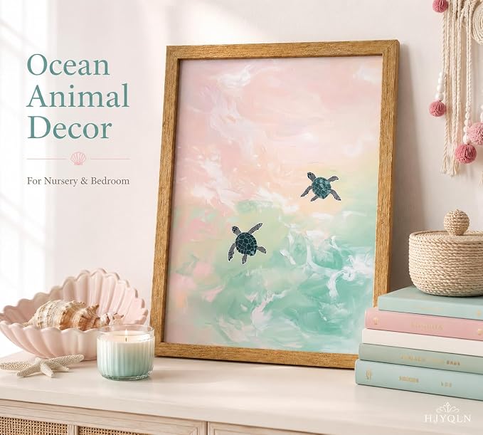 Framed Turtle Canvas Wall Art, Turtle Minimalist Coastal Painting Picture Wall - Image 3
