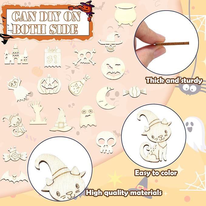 200 Pcs Unfinished Wooden Halloween Cutouts, Wooden Crafts - Image 3