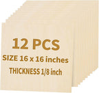 12 Pack Basswood Sheets for Crafts 16"x16"x1/8", 3mm Thick Plywood Sheets Board by PONGJAWOODITEMSFORCRAFTS