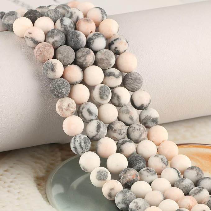 6mm Matte Pink Zebra Jasper Bead, 15-Inch Matte Round Loose Stone Beads - Image 4