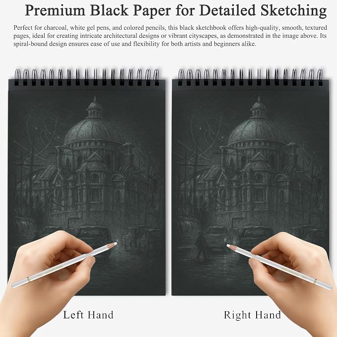 Fuxi Black Sketchbook 11x14 Inches, 60 Sheets, Hard Cover Spiral Bound | Black - Image 5