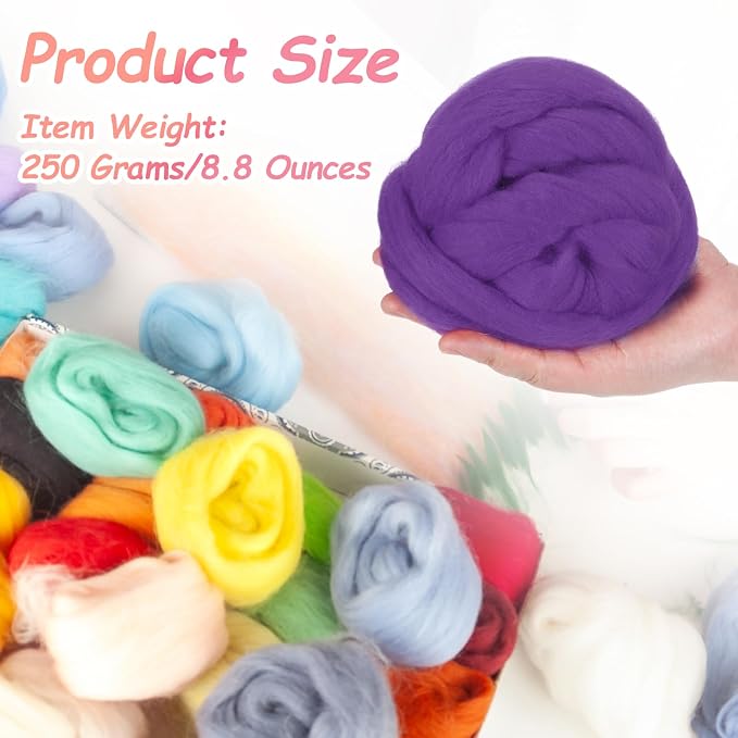 PATIKIL Wool Roving Yarn, 250G/8.8OZ Felting Wool Pure Roving Yarn - Image 2