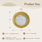 Cuspin 5x5 Round Picture Frame Gold, Vintage Woven Rattan Textured Circle Photo - Image 5