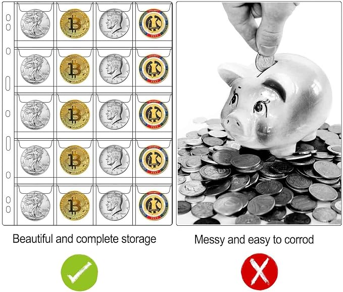 20-Pocket Coin Pages for Collectors, Standard 9-Hole Coin Collection Pages fit - Image 6
