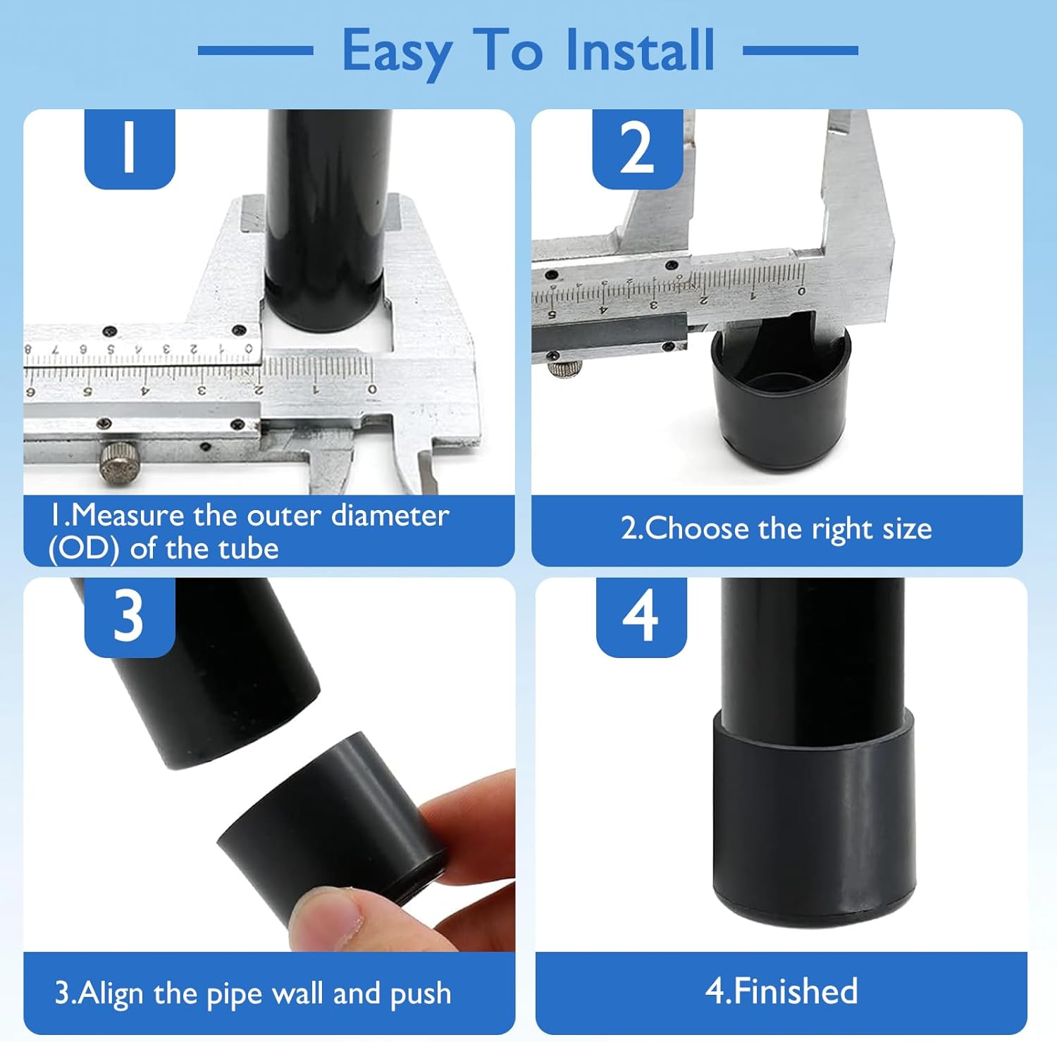 4 Pcs 2" Round Rubber Chair Leg Caps, PVC Table Leg Covers, Flexible & Anti-Slip Furniture Leg End Caps, Chair Leg Floor Protectors for Bar Stool Leg Patio Indoor, Black