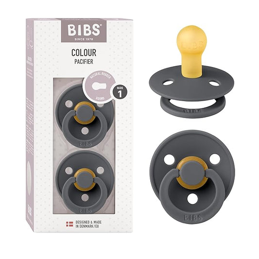 BIBS Pacifiers Colour Collection | Natural Rubber Baby Pacifier | Set of 2 BPA-Free Soothers | Made in Denmark | 0+ Months (Pack of 2) | Iron