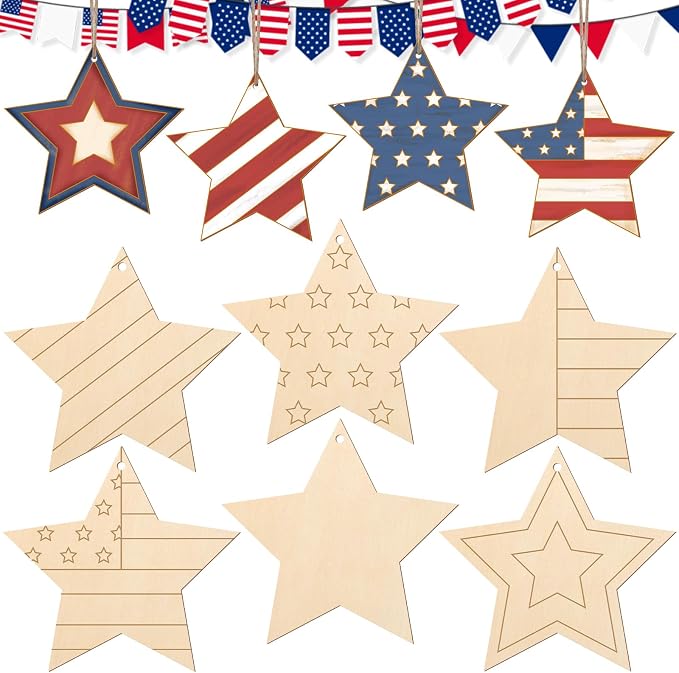 COCHIE 4th of July Stars Wood Crafts to Paint Set of 24, Memorial Day by COCHIE