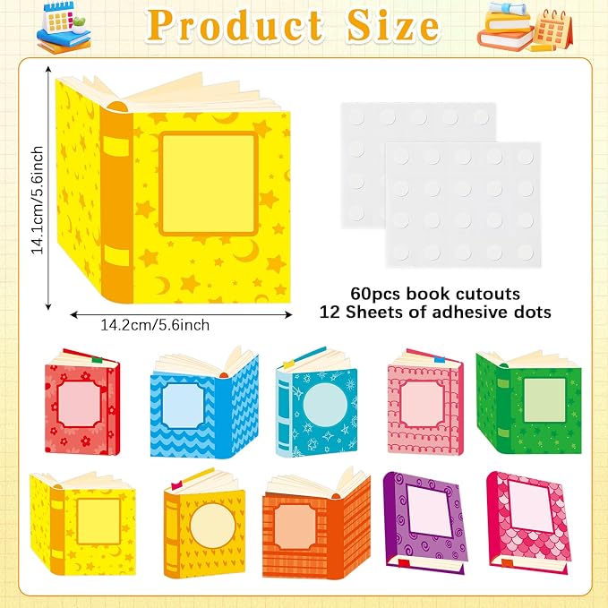 60pcs Book Theme DIY Cutouts Book Bulletin Board Decoration Set Colorful - Image 2