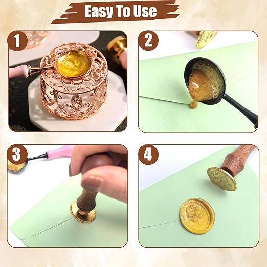 Wax Seal Stamp Kit 10PCS Wax Stamp Heads and 1PCS Wooden Handle Vintage Classic - Image 6