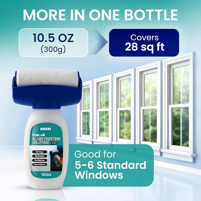 HASHI Frosted Glass Roller Paint, 10.6 oz, Window Privacy Frosting Film | - Image 4