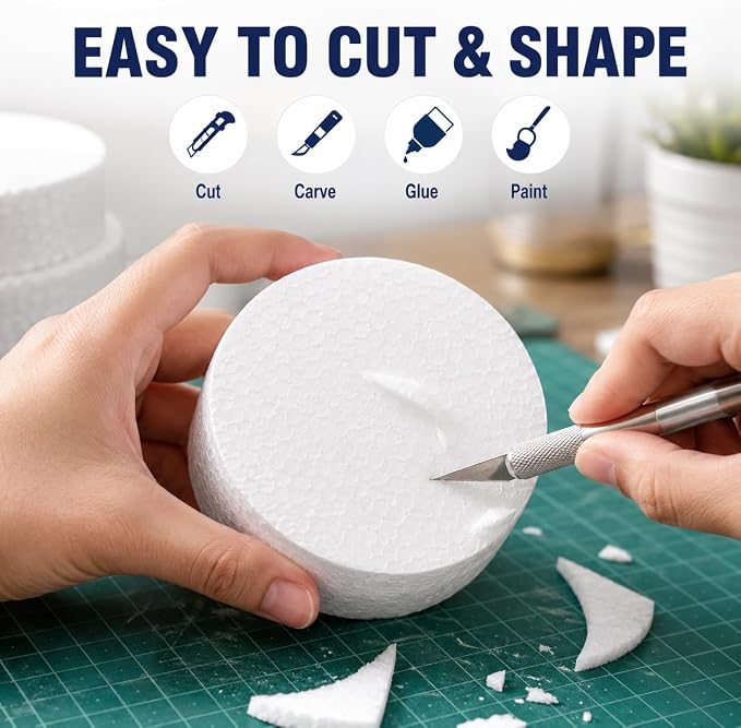 8 Pcs 3 Inch Foam Circles for Crafts, 1 Inch Thick White Polystyrene Round Foam - Image 6