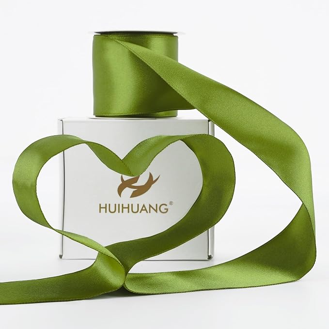 HUIHUANG Olive Green Wired Ribbon 2.5 inch Green Satin Wire Ribbon - Image 9