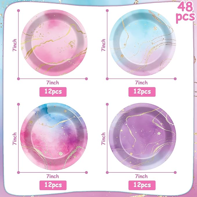 Lonfliness 48PCS Tie Dye Paper Plates 7inch Pink and Purple - Image 2