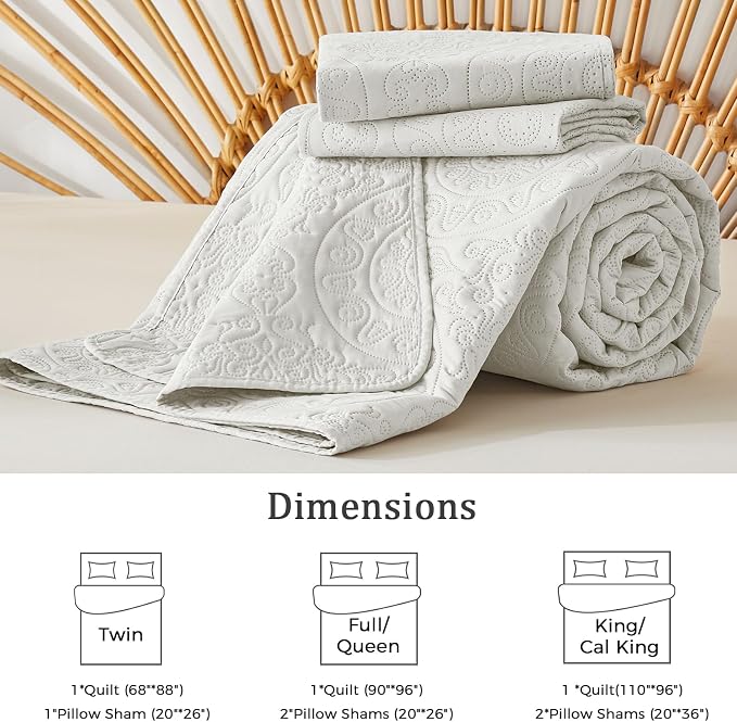 WURUIBO Cream Quilt Set Twin Size, Embossing Microfiber Bedspreads - Image 6