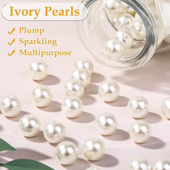 Pearl Beads for Craft, Anezus 200pcs Ivory Faux Fake Pearls, 12 MM Sew on Pearl - Image 5