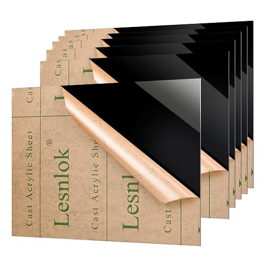 Lesnlok 8 x 8 Black Acrylic Sheets 1/8 inch Thick 6 Pieces Black Plexiglass by Lesnlok