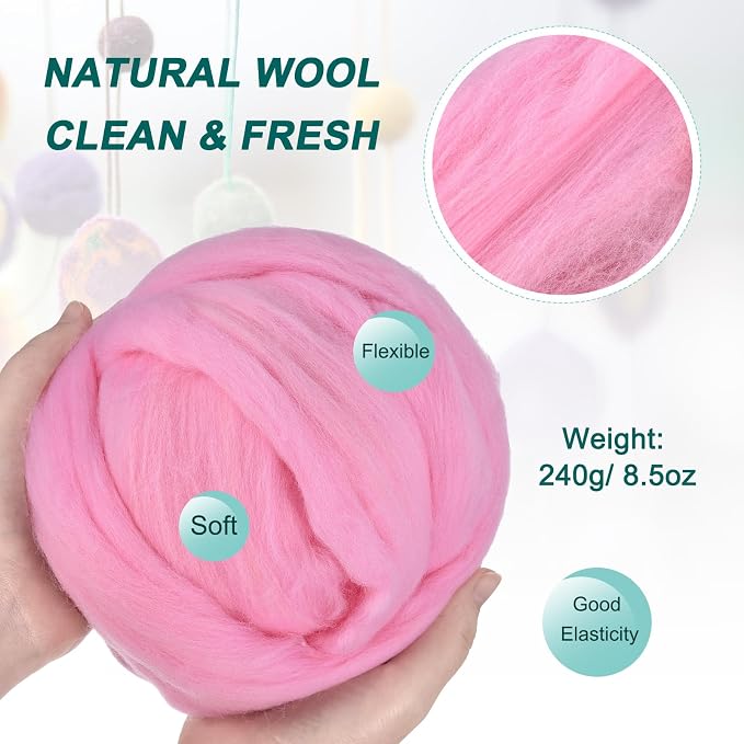uxcell Needle Felting Wool, 8.5 Oz Nature Fibre Wool Yarn Roving - Image 2