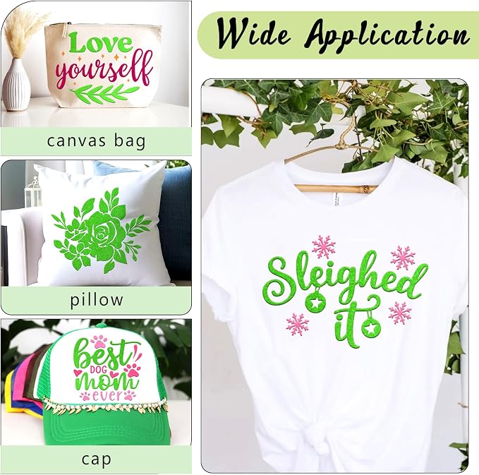 HTVSTD Forest Green Flock HTV Heat Transfer Vinyl 8pcs 12×10in | Vivid Color - Image 4
