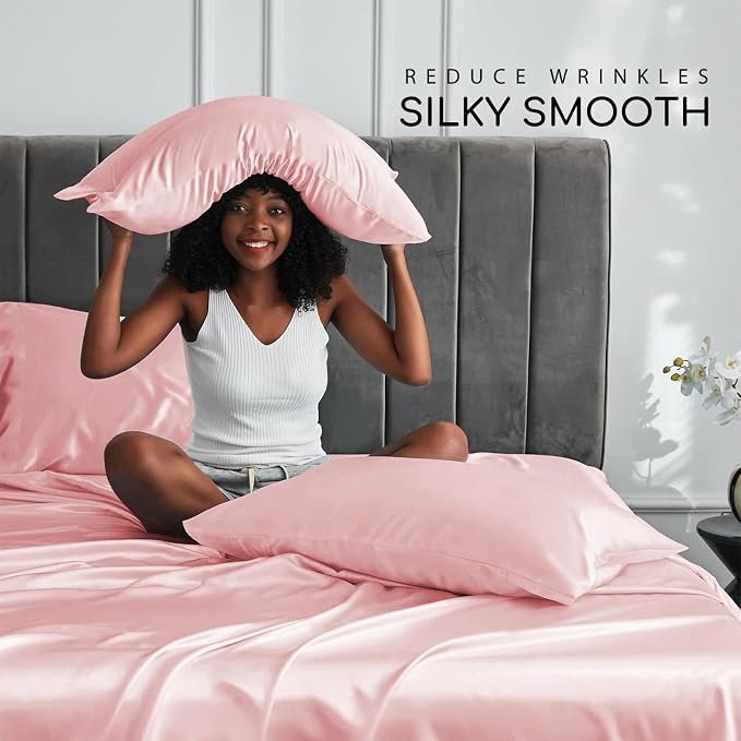 MR&HM Satin Bed Sheets, Twin XL Size Sheets Set - Image 3