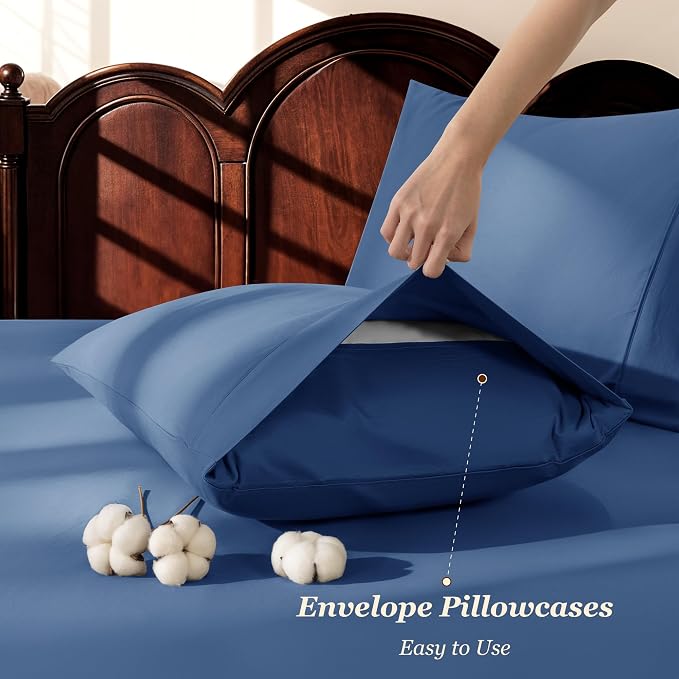 LBRO2M 100% Cotton Sheets Set Deep Pocket 24", 1000 Thread Count California - Image 6