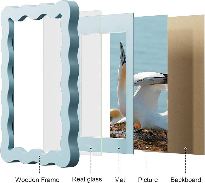 4x6 Picture Frame with Mat for 3.5x5, Wavy Edge Wooden Real Glass Photo Frame - Image 6