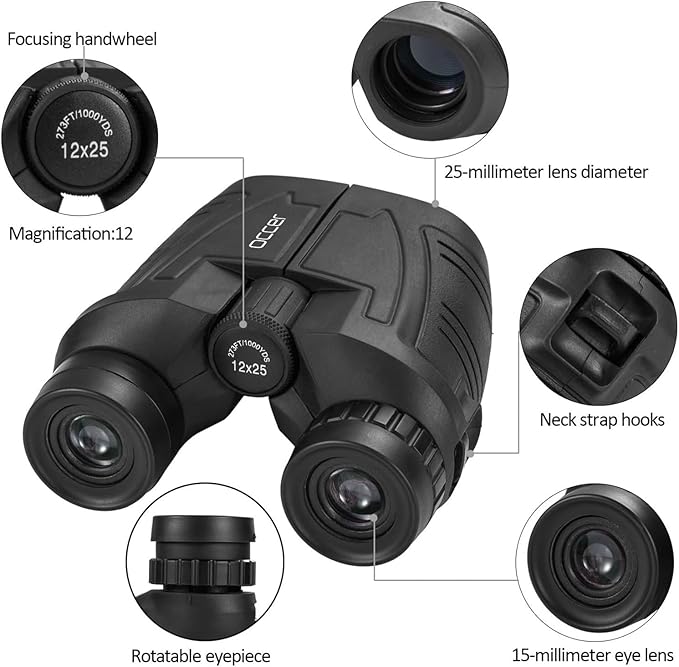 Occer 12x25 Compact Binoculars for Adults and Kids, Large Eyepiece Waterproof - Image 4