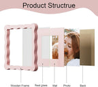 6x6 Picture Frame with Mat for 4x4, Wavy Edge Wooden Real Glass Photo Frame for - Image 5