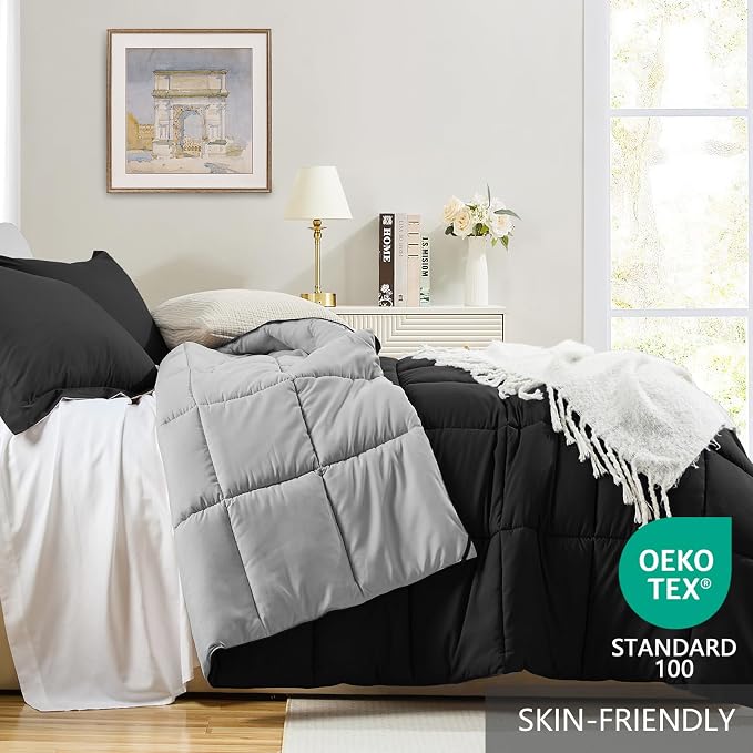 Homelike Moment Queen Comforter Set Black, Comforters Queen Size Set - Image 3
