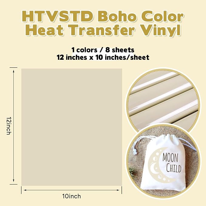 HTVSTD Light Grey Boho HTV Heat Transfer Vinyl 8pcs 12×10in | Vivid Color - Image 2