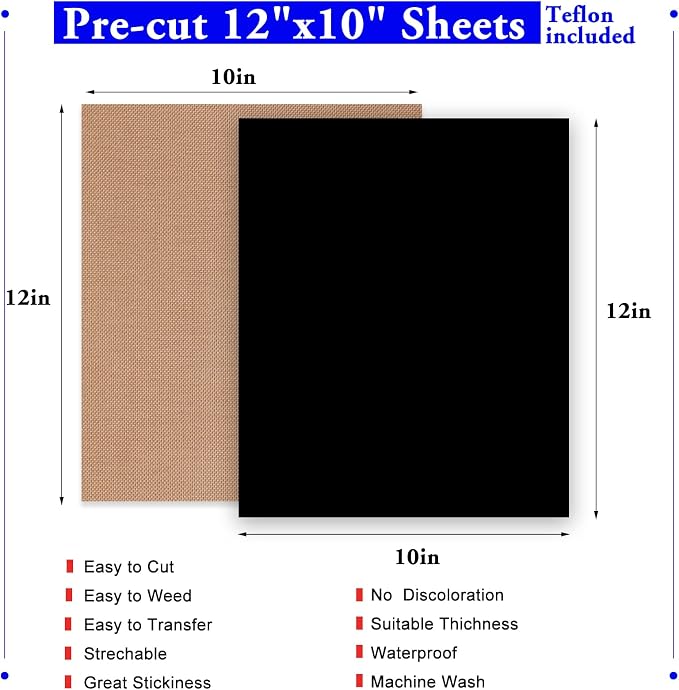 XSEINO HTV Black Heat Transfer Vinyl Sheets:13Pack 12" x 10" Black Iron on Vinyl - Image 2