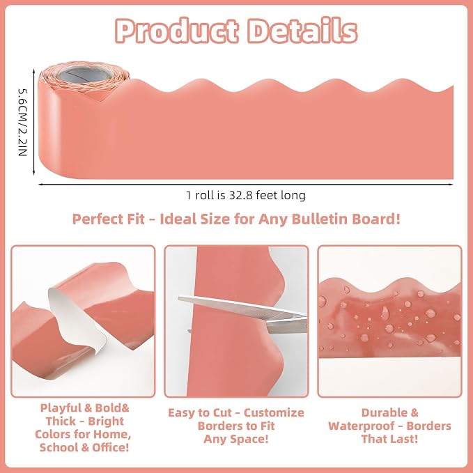 6 Rolls 196.8 Ft Pastel Bulletin Board Borders – Scalloped Classroom Summer - Image 4