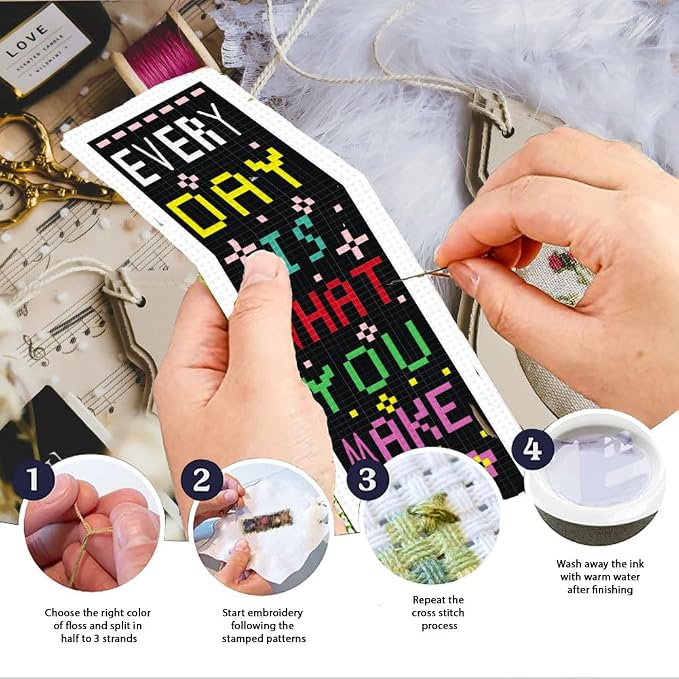 INFUNLY 6Pcs Inspirational Words Cross Stitch Bookmark Kits 8"x2.4" DIY - Image 4