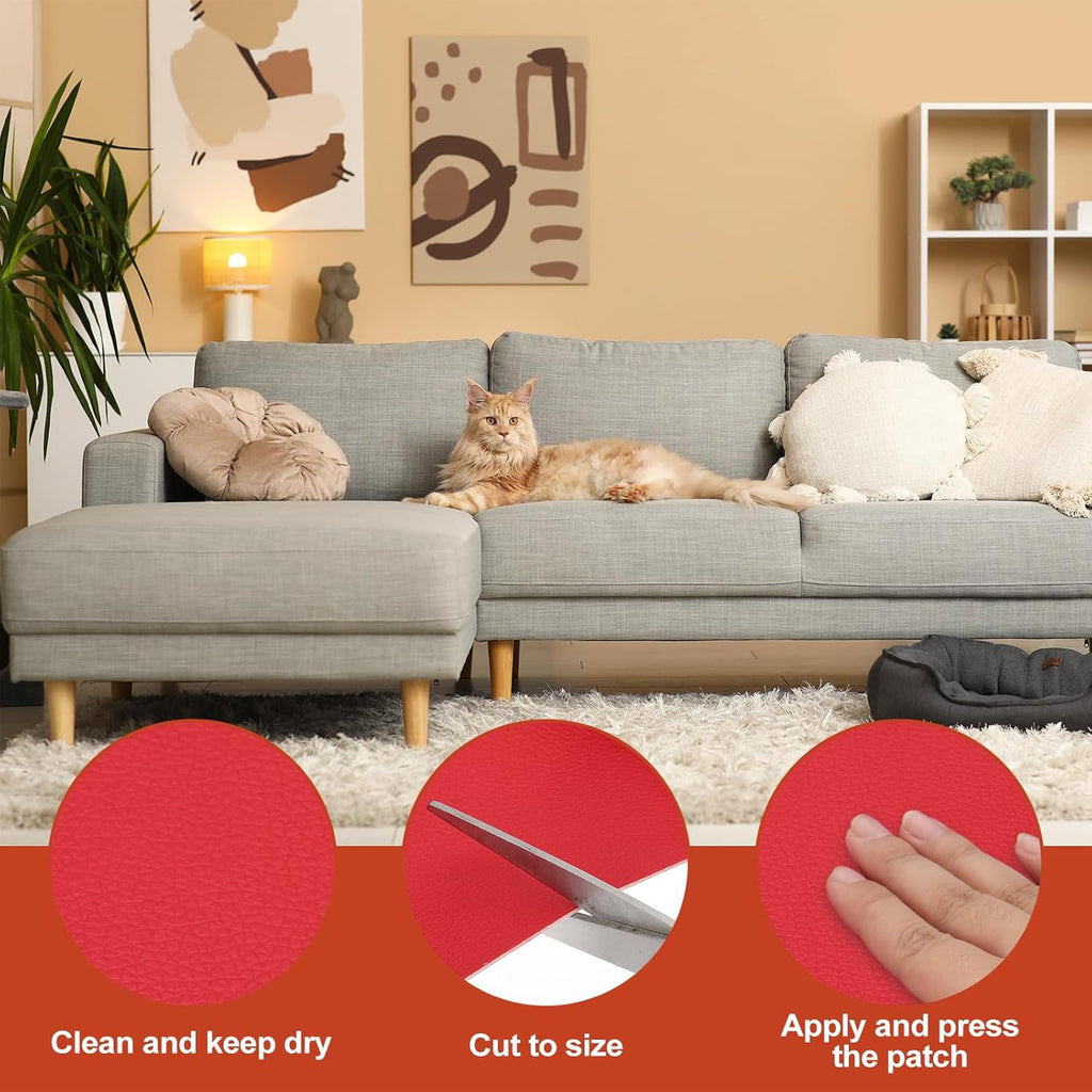 PATIKIL Leather Patches Tape for Furniture, 3.2 x 61 Inch Self Adhesive Vinyl Leather Repair Kit Cover Sheet for Couch, Sofa, Car Seats, Office Chair, Chinese Red