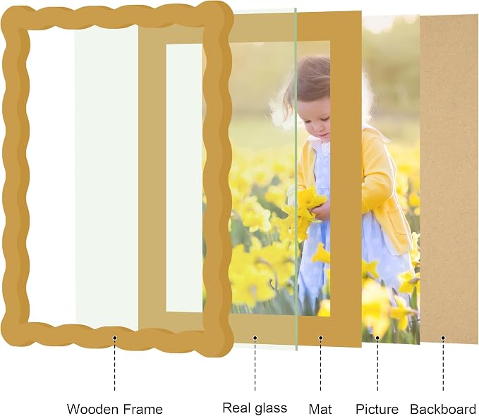 6x8 Picture Frame with Mat for 5x7, Wavy Edge Wooden Real Glass Photo Frame for - Image 5