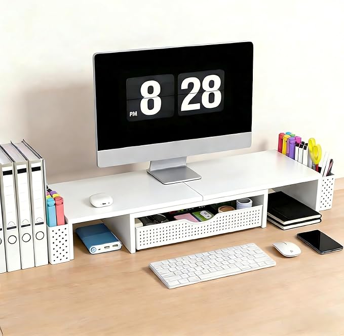 Spacrea Metal Desk Organizers and Accessories, Dual Monitor Stand Riser - Image 2