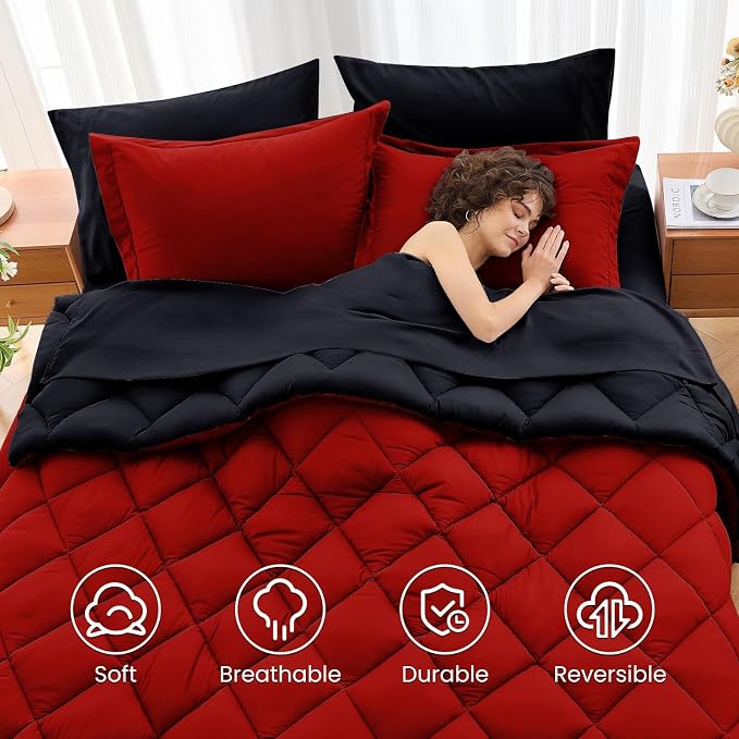 MUXHOMO 7 Pieces California King Comforter Set, Reversible Bed in a Bag Cal - Image 6