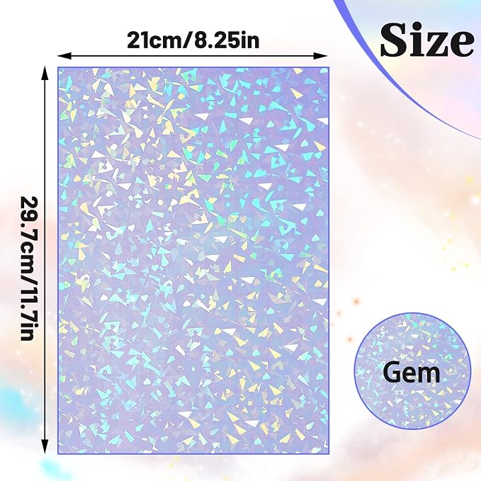 60 Sheets Holographic Laminate Sheets Clear Glitter A4 Size Vinyl Sticker Paper - Image 2