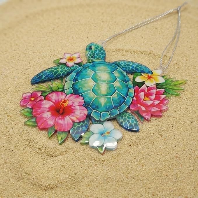 Sea Turtle Gifts for Women, Acrylic Faux Stained Glass Ornament, Floral Turtle - Image 8