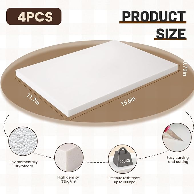 High Density XPS Foam Board, 4 Pack, 15.6x11.7x0.79in | Polystyrene Craft Foam - Image 3
