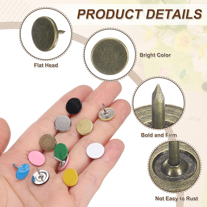 uxcell 150Pcs Upholstery Tacks, 11mmx10mm Flat Head Thumb Tack Decorative - Image 3