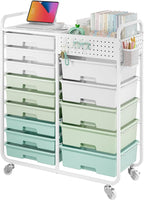 Rolling Storage Cart with 14 Drawers, Storage Organizer Cart with Tabletop and by APEXCHASER